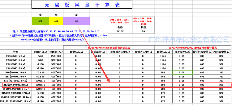 484-484-80無(wú)隔板高效過(guò)濾器風(fēng)量計(jì)算